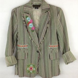 Taheri Boho Gypsy Raw Edge Embroidered Blazer